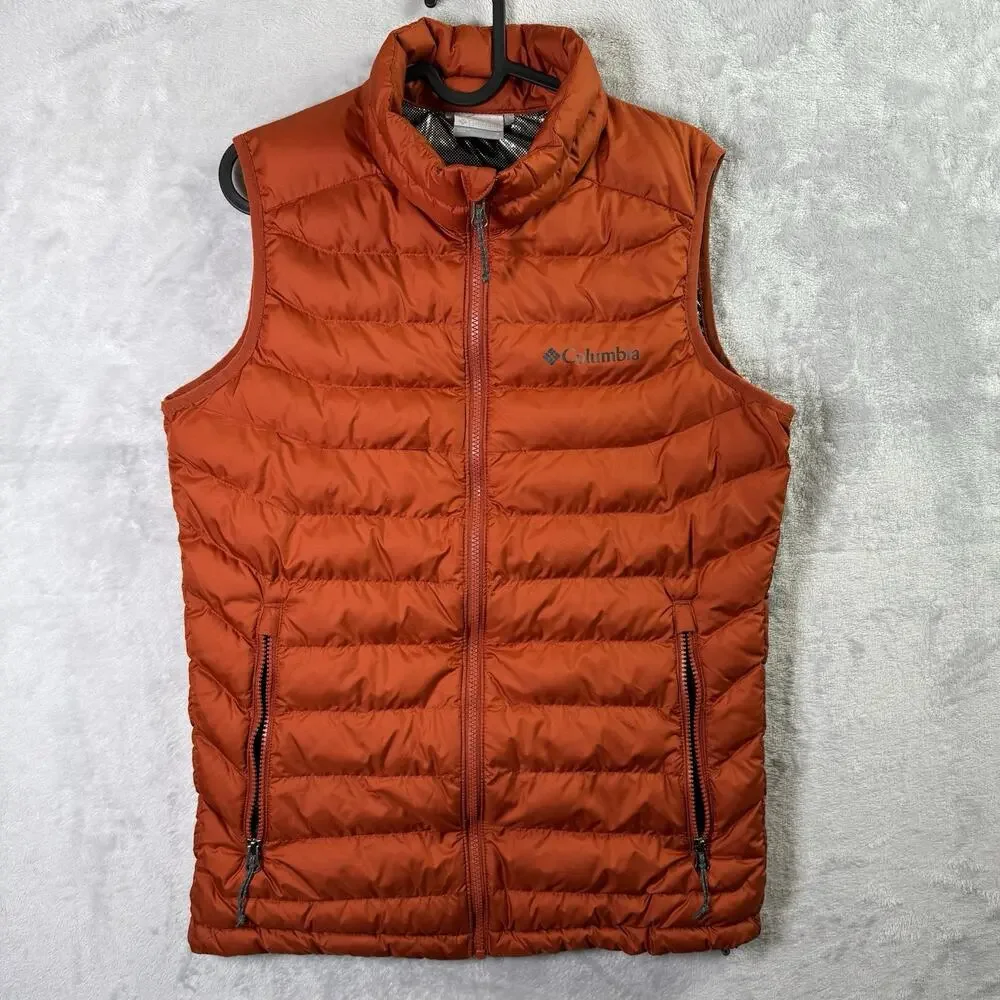 Columbia Omni Heat Puffer Vest Men's Small Orange Hiking Outdoor Pockets Thermal